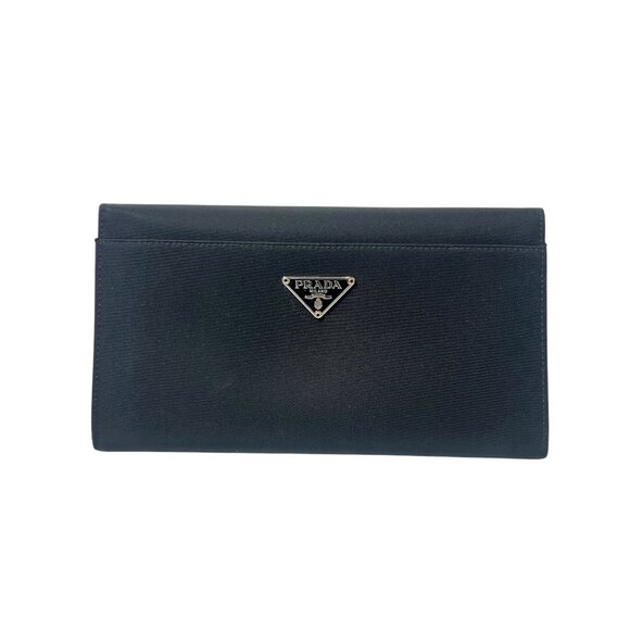 PRADA Satin Snap Folding Logo Long Continental Wallet - Picture 1 of 14